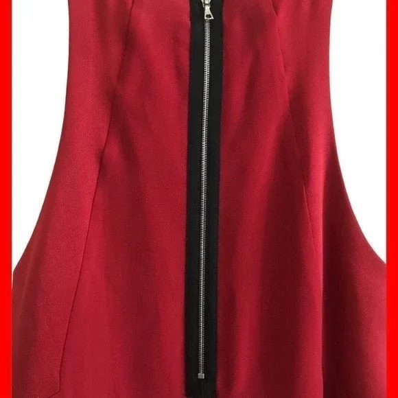 RAG & BONE Top Sleeveless Red/Black Exposed Zipper Hi-Low Hem Size S - Picture 6 of 7